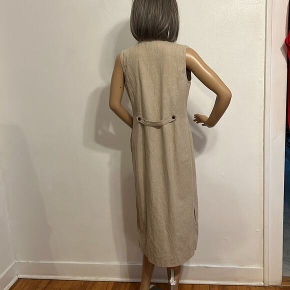 VTG Talbots Size 10P Tan Linen Blend Tortoise Button Front Midi Dress Vest - Picture 6 of 10